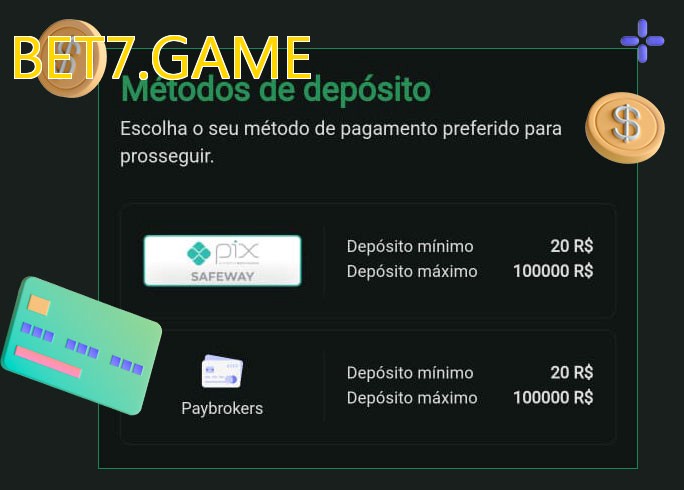 O cassino BET7.GAMEbet oferece uma grande variedade de métodos de pagamento